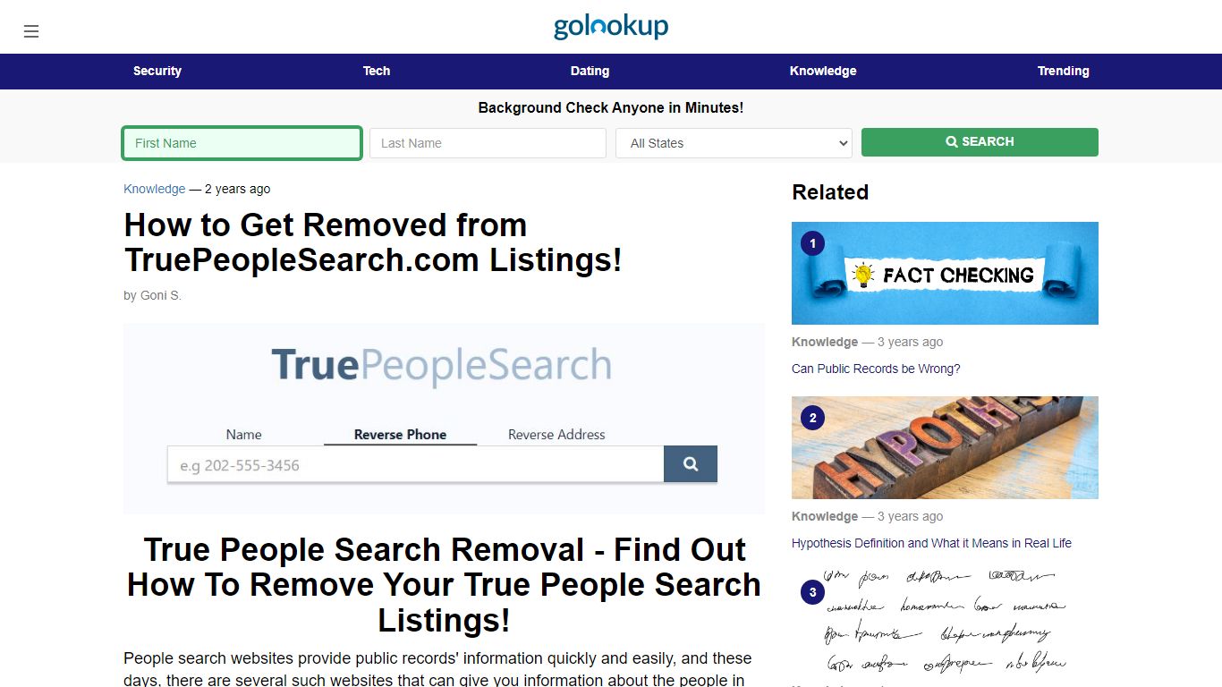 True People Search Removal, True People Search Listings Removal - GoLookUp